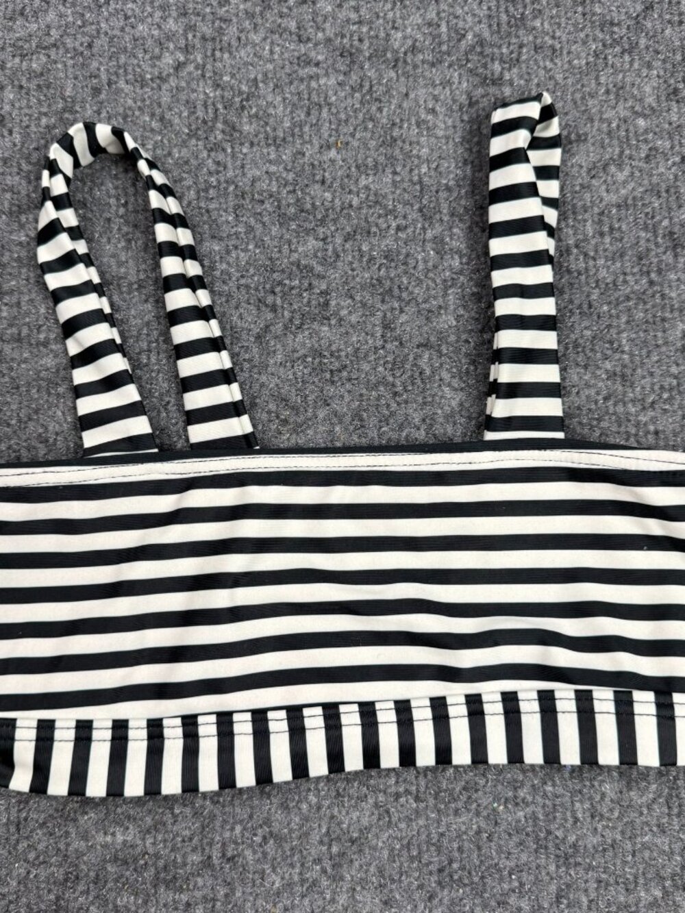 Women Black White Striped Tube Top Bandeau Swimsuit Bikini Top MSMTS L NO Sz TAG